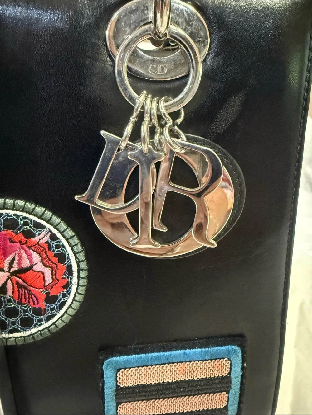 Authentic Christian Dior Limited Edition Patches Black Leather Lady Dior